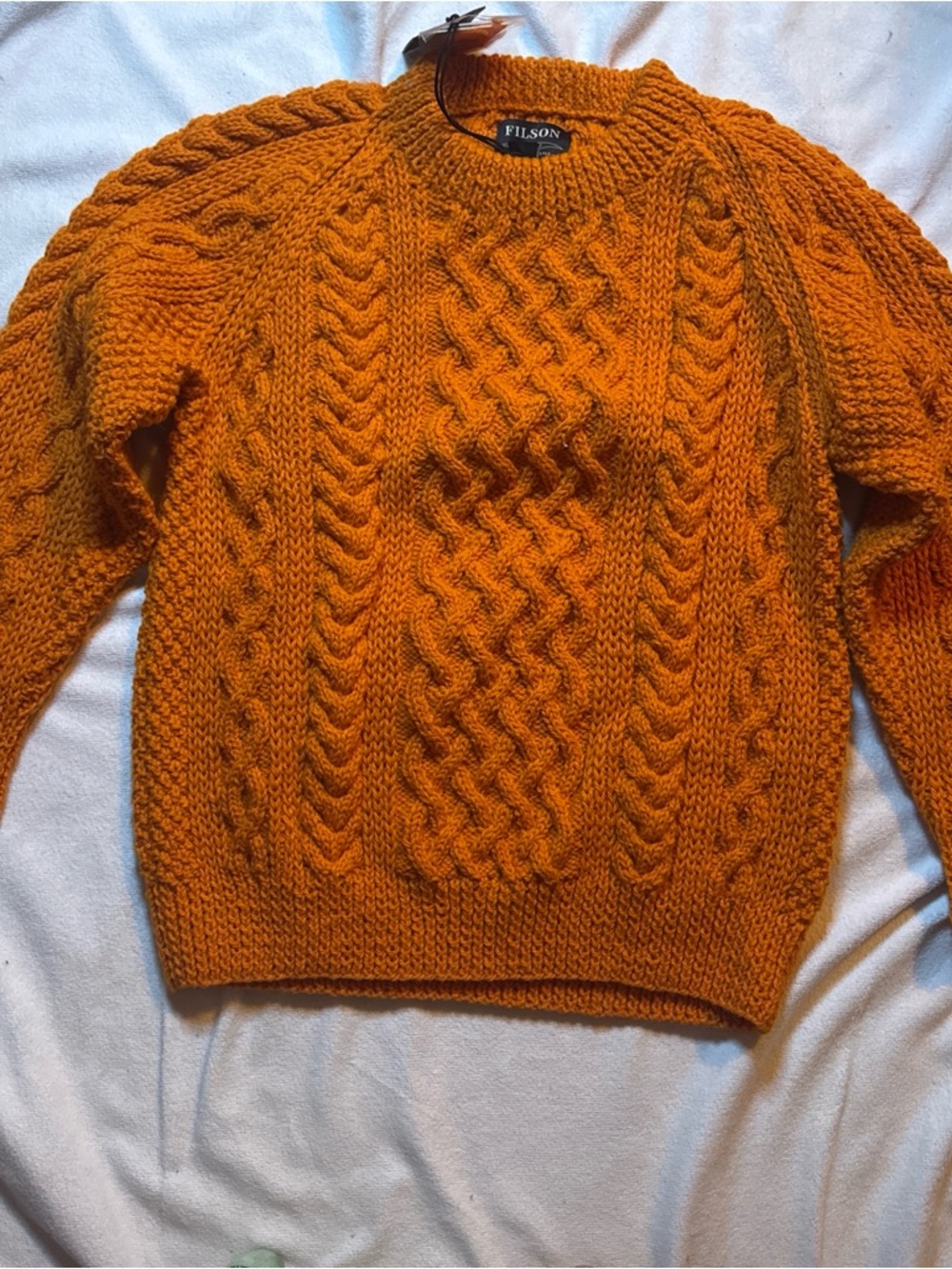 Filson Orange Cable-Knit Crewneck Sweater